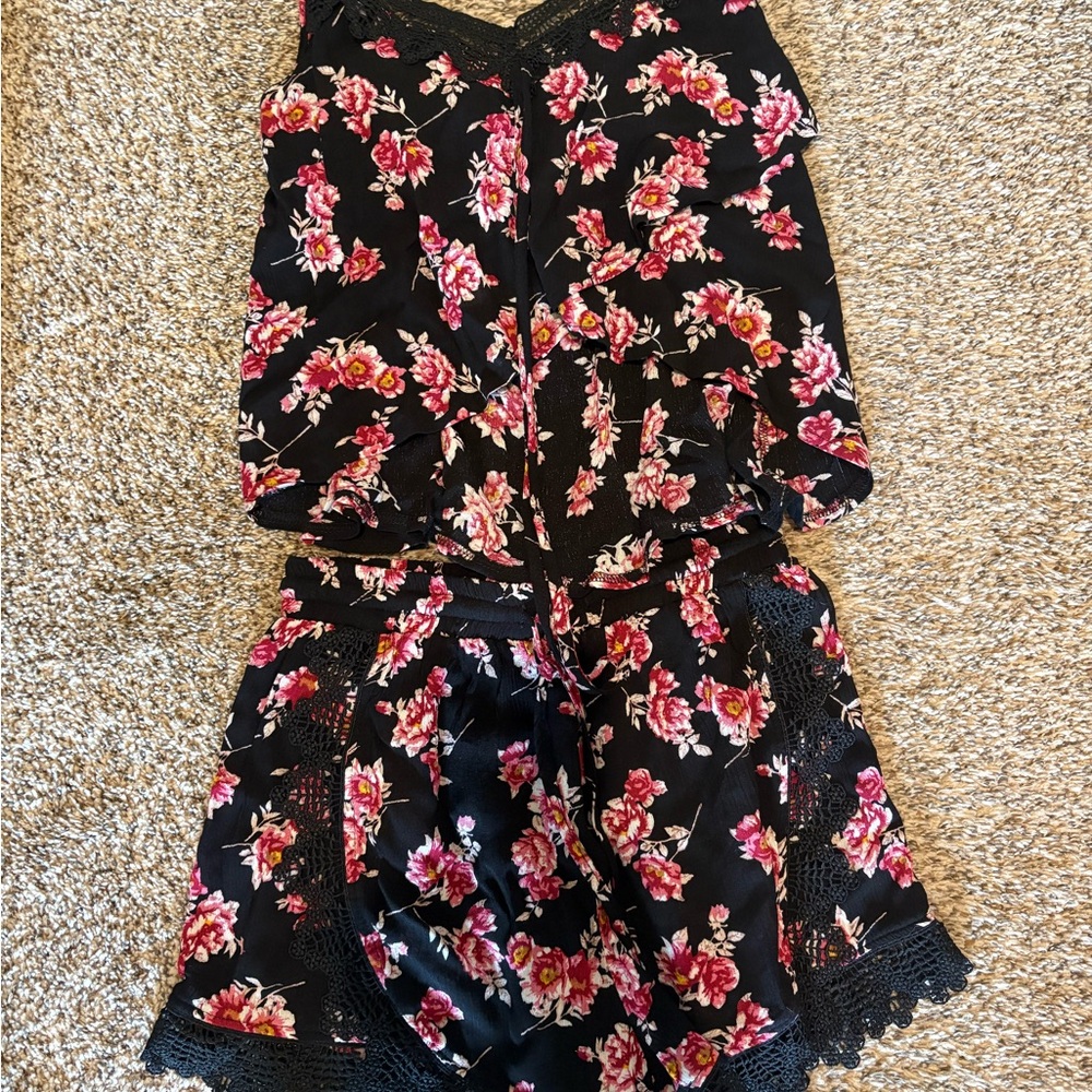 SEEK Floral Black and Pink Women's Set